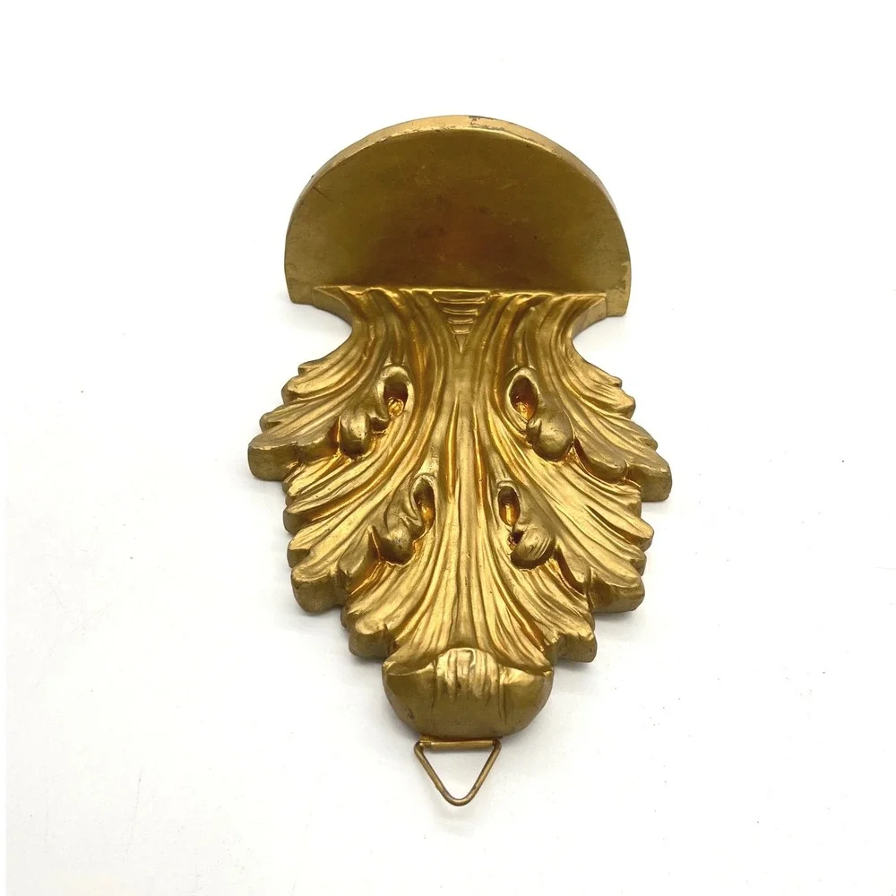 Vintage Style Gold Acanthus Leaf Wall Corbel Floating Shelf Ornate Gilded 9.5in